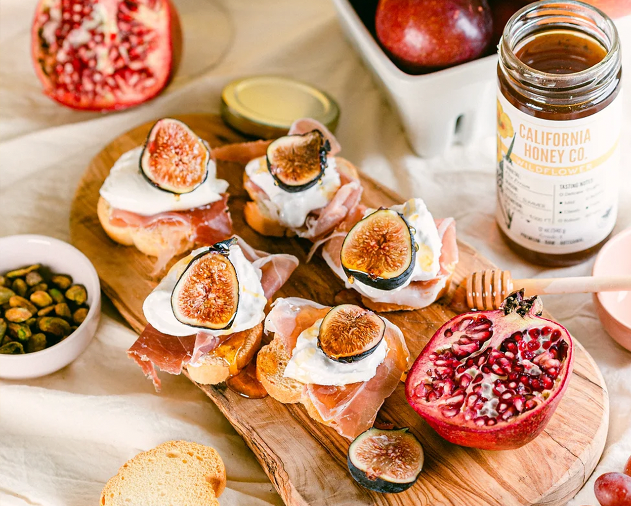 Fig + Burrata + Prosciutto Crostini